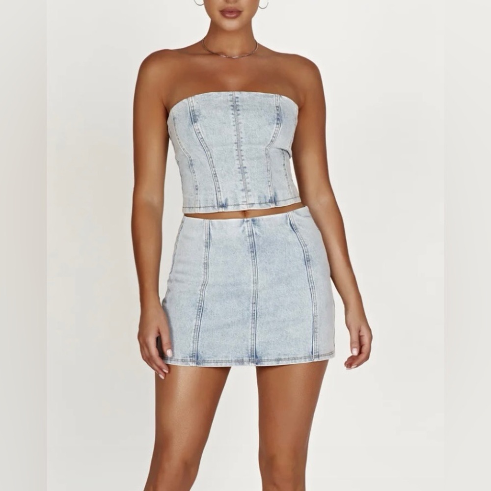Mini Skirt MESHKI Hollis Denim bottom Light Blue Size Small